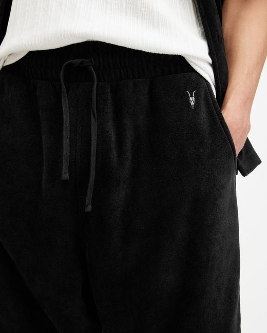 AllSaints Black Felix Relaxed Fit Towel Shorts for men