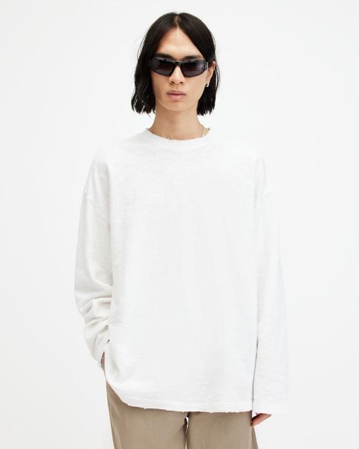 AllSaints White Aspen Oversized Long Sleeve T-shirt, for men
