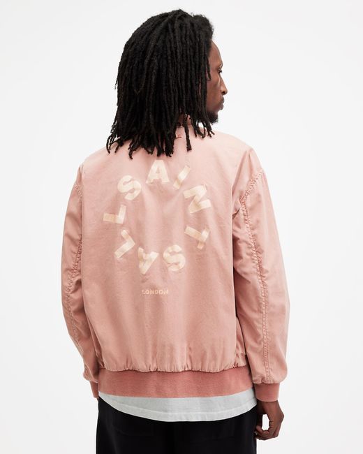 AllSaints Pink Tierra Faded Oversized Bomber Jacket for men