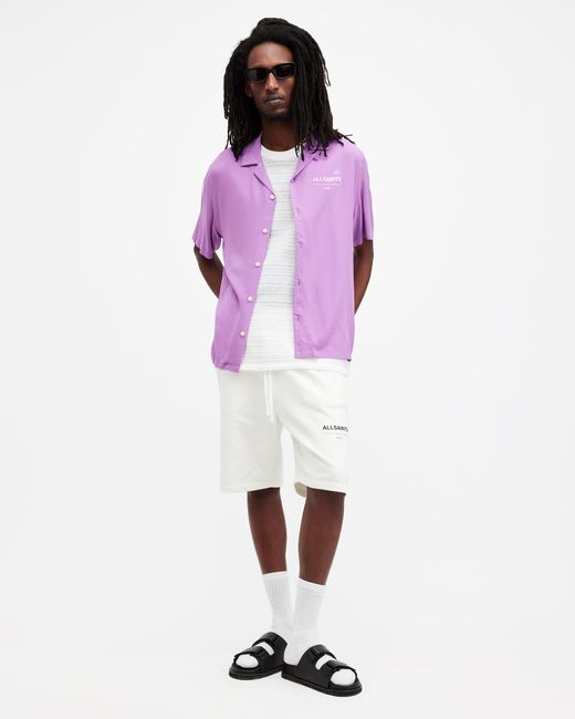 AllSaints Purple Access Short Sleeve Relaxed Fit Shirt, for men