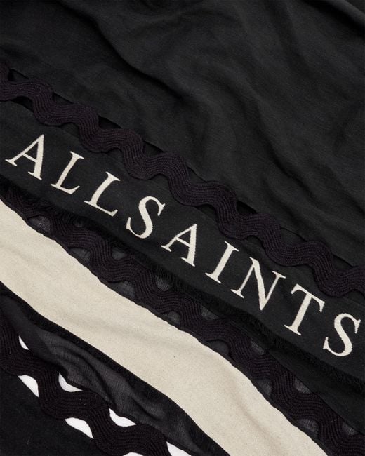 AllSaints Black Clarissa Logo Print Ruana Scarf