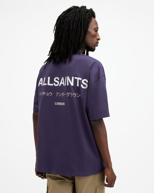 AllSaints Purple Underground Oversized Crew Neck T-shirt, for men