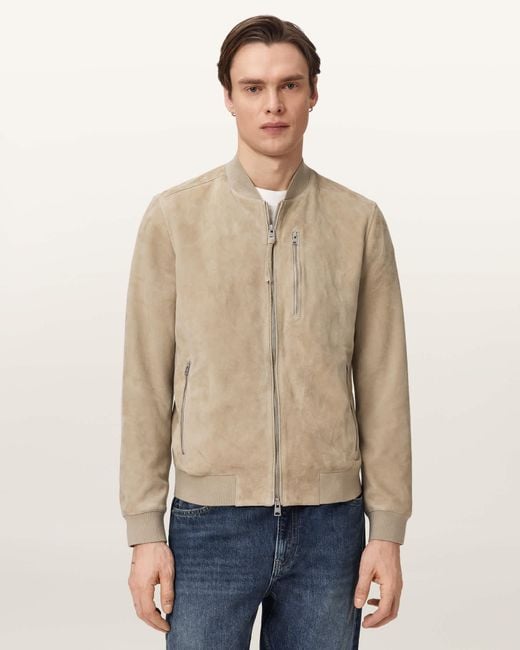 AllSaints Gray Kemble Suede Bomber Jacket for men