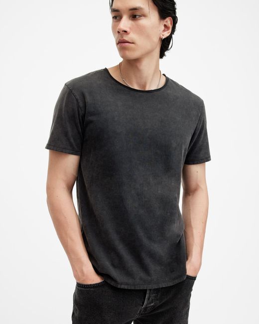 AllSaints Black Bodega Crew Neck Raw Edge T-Shirt,, Washed for men