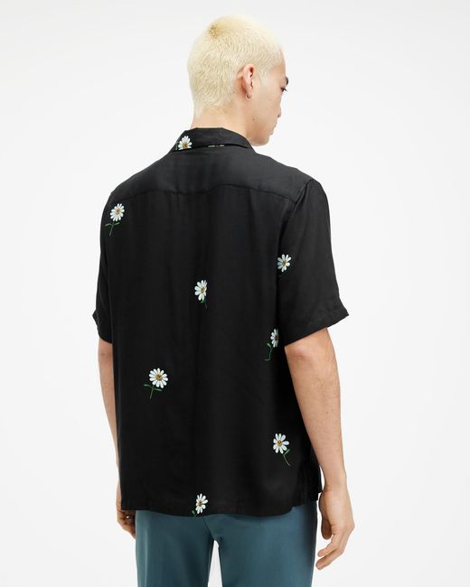 AllSaints Black Daisical Floral Print Relaxed Shirt for men
