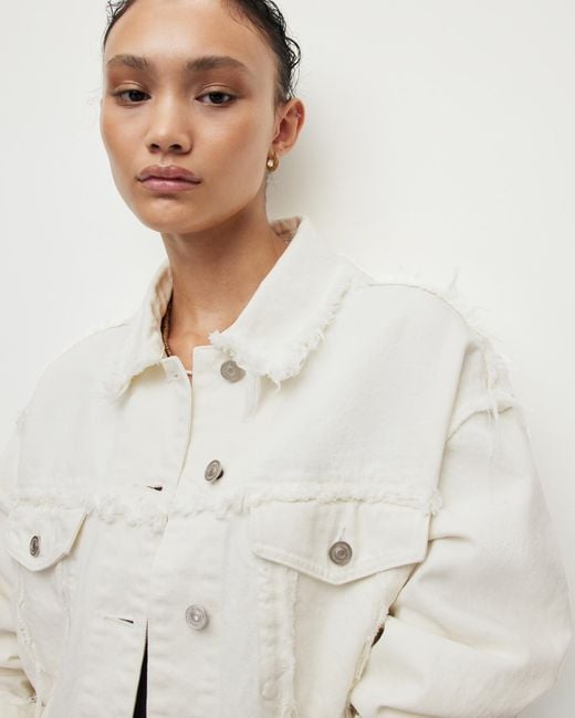 AllSaints White Claude Frayed Denim Jacket