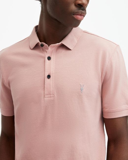 AllSaints Pink Reform Short Sleeve Polo Shirt, for men