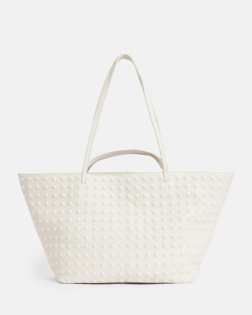 AllSaints White Hannah Leather Studded Tote Bag