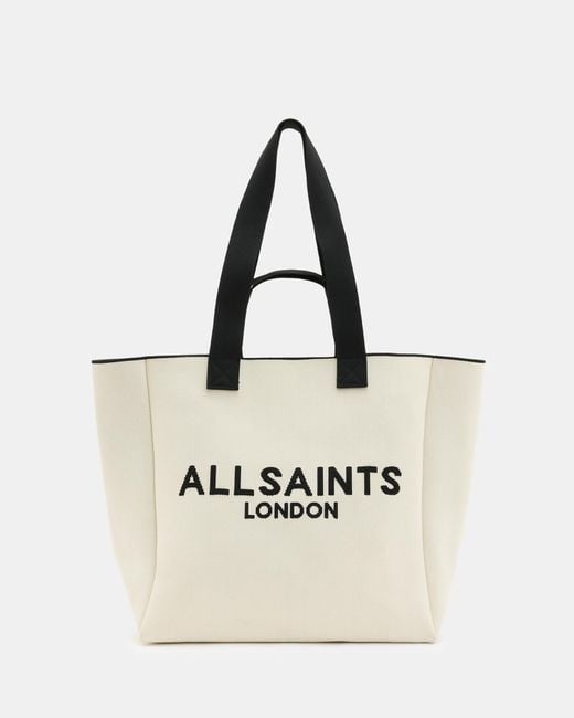 AllSaints Natural Izzy Logo Print Knitted Tote Bag,