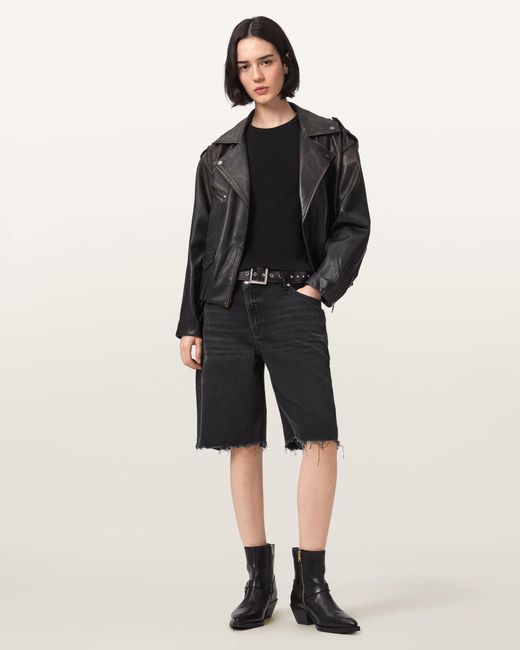 AllSaints Black Aki Crossover Wide Leg Shorts