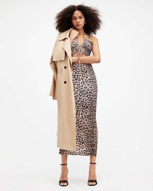 AllSaints Multicolor Amaya Leopard Print Cut Out Midi Dress,