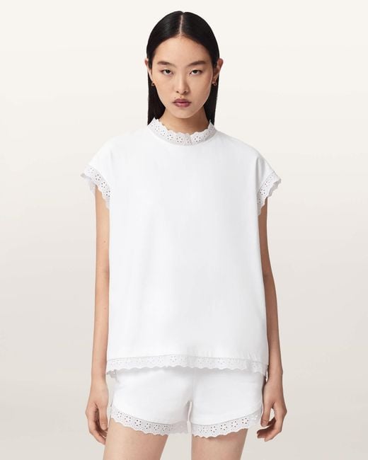 AllSaints White Lele Lace Trim Cotton Tank Top