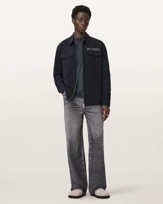 AllSaints Blue Orbit Relaxed Fit Zip Shirt for men