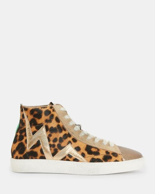 AllSaints Natural Tundy Bolt Leopard-print Leather High-top Trainers