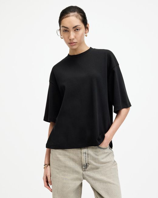 AllSaints Black Amelie Oversized Boxy T-shirt