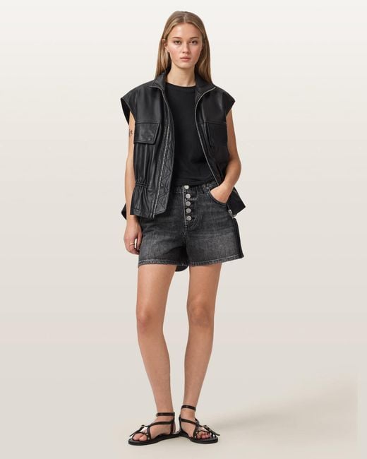 AllSaints Black Tay Mid Rise Denim Shorts