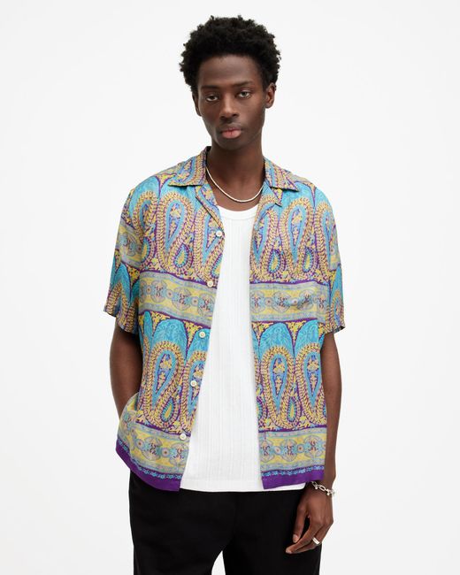 AllSaints Blue Pennard Printed Relaxed Fit Shirt, for men
