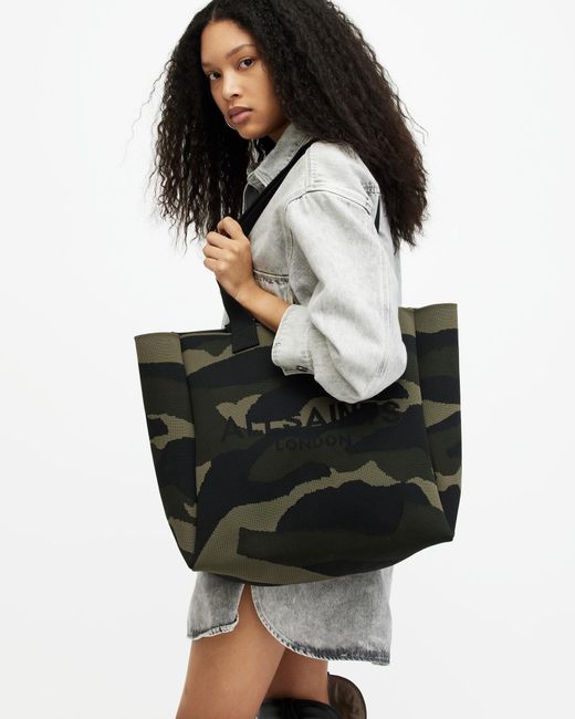 AllSaints Black Izzy Logo Print Knitted Tote Bag,