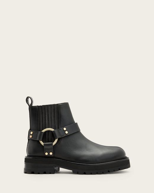 AllSaints Black Maddie Ankle Length Leather Biker Boots