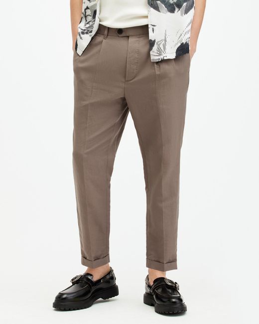 AllSaints Natural Cross Tallis Linen Blend Slim Trousers, for men