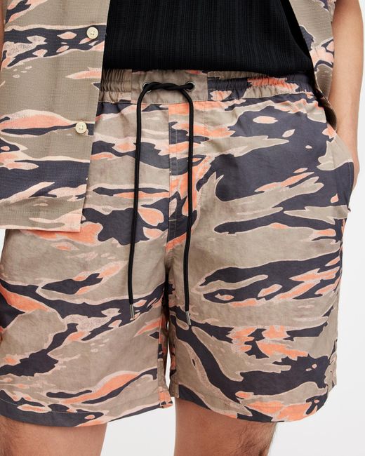 AllSaints Black Solar Camouflage Print Swim Shorts, for men