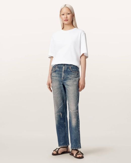AllSaints Blue Ida Terry Straight Leg Illusion Of Denim Pants