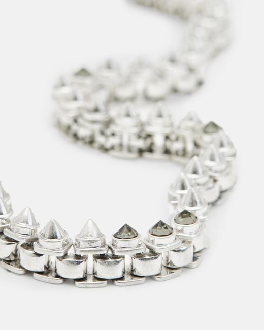 AllSaints White Bobbie Box Chain Studded Necklace