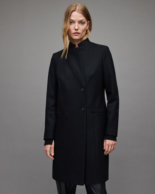 AllSaints Black Sidney Recycled Wool-cashmere Blend Coat,
