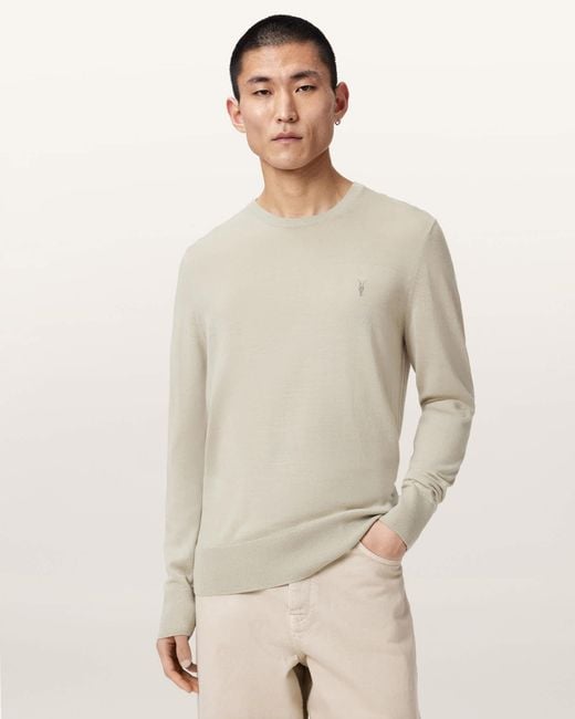 AllSaints Gray Mode Merino Crew Neck Ramskull Jumper,, Grange for men