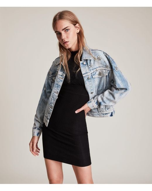 AllSaints Blue Women's Monty Embellished Denim Jacket