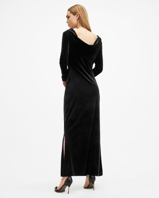 AllSaints Black Amoret Velvet Maxi Dress