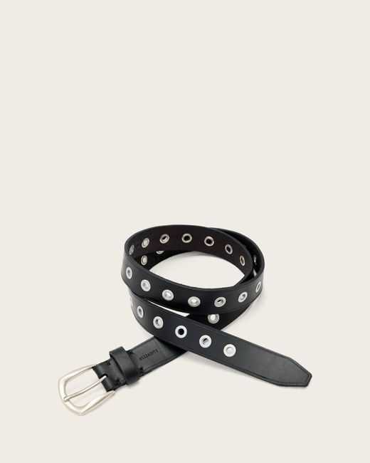 AllSaints Black Cal Leather Eyelet Belt for men