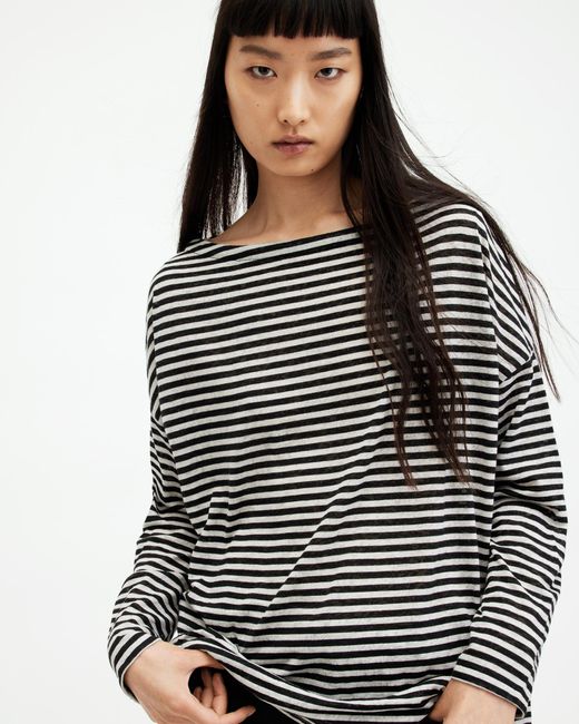 AllSaints Gray Rita Oversized Striped T-shirt,