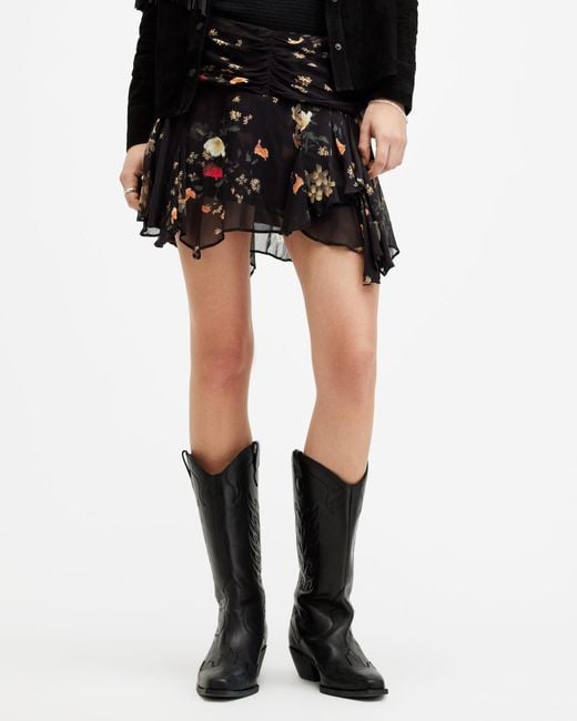 AllSaints Black Erica Kora Asymmetric Hem Mini Skirt,