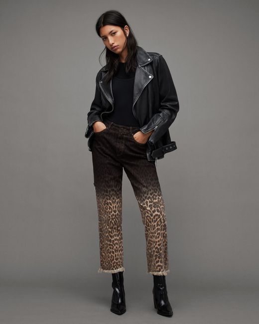 AllSaints Gray Rali Leopard Print Skinny Jeans
