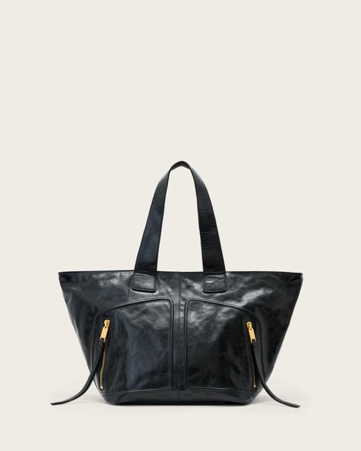 AllSaints Black Jean Rey Leather Tote Bag