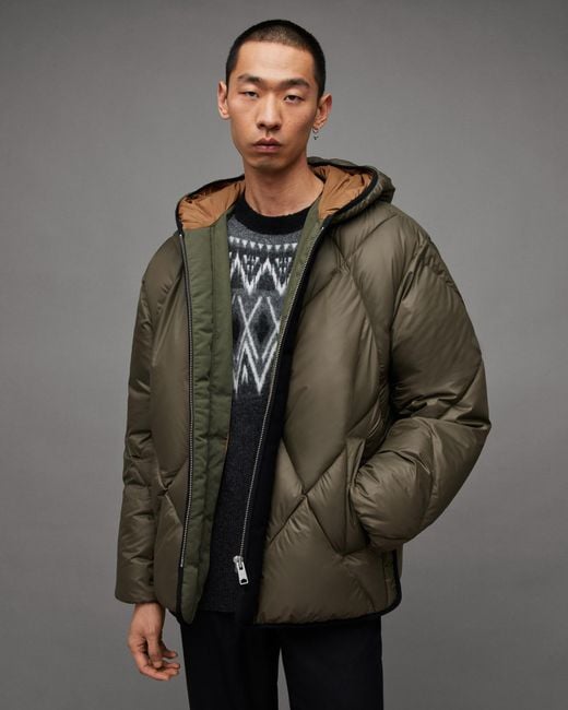 AllSaints Gray Pegasis Quilted Relaxed Fit Puffer Coat for men