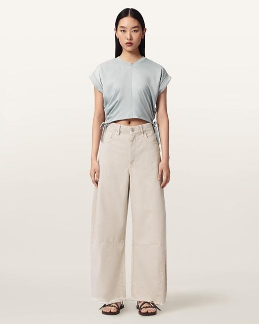AllSaints Natural Mira Cropped Satin Drawcord T-Shirt