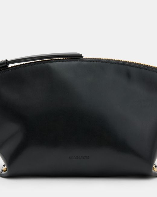 AllSaints Black Anais Zipped Leather Pouch Bag