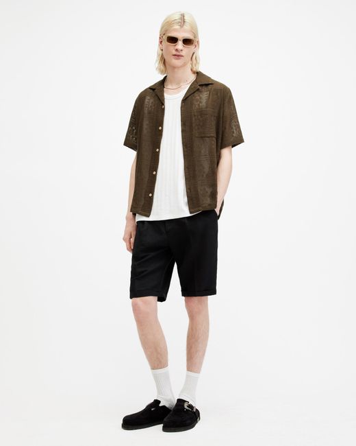 AllSaints Brown Caleta Lace Relaxed Fit Shirt, for men