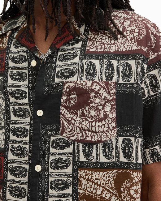 AllSaints Black Marquee Paisley Print Relaxed Fit Shirt, for men