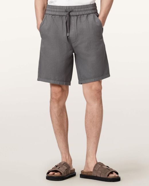 AllSaints Gray Hanbury Linen Blend Relaxed Fit Shorts for men