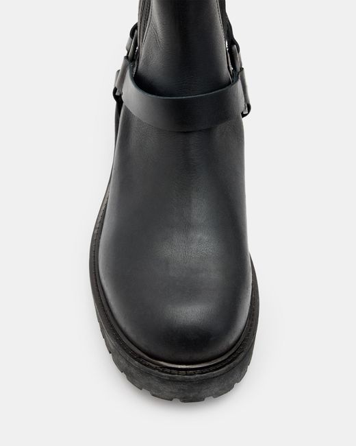 AllSaints Black Hank Leather Biker Boots for men