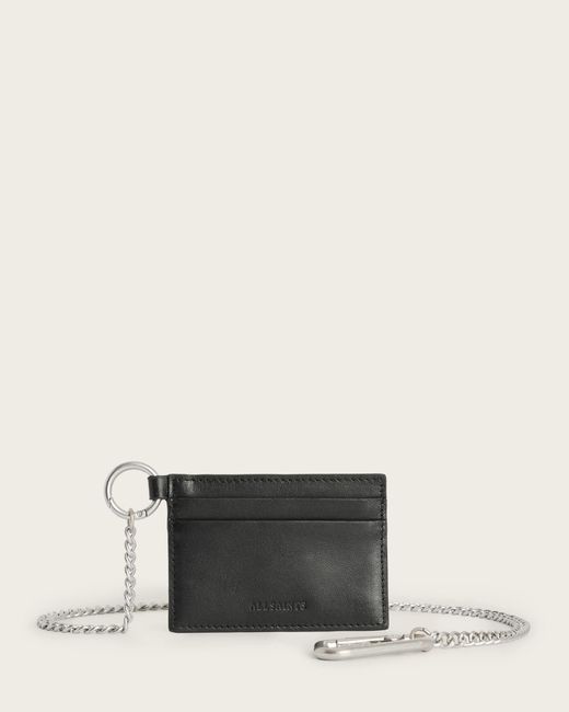 AllSaints White Leather Cardholder Wallet Chain Strap for men