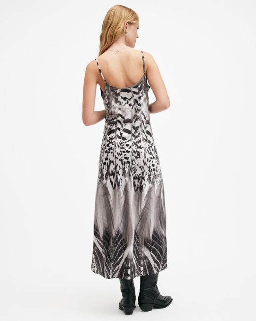 AllSaints White Hadley Sierra Print Midi Slip Dress,