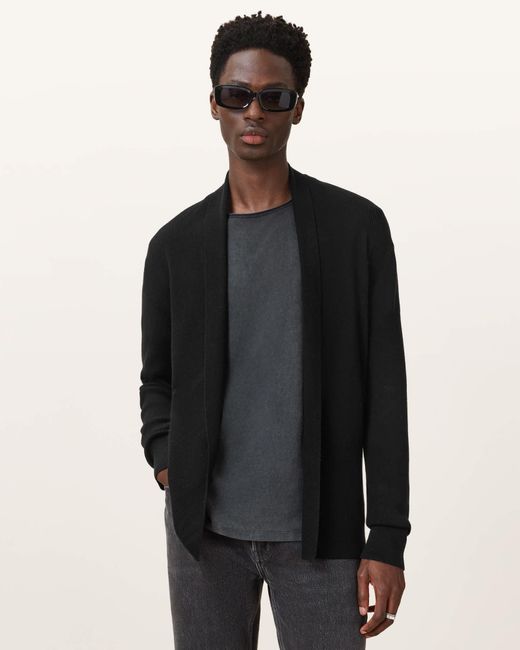 AllSaints Black Maes Merino Open Cardigan for men