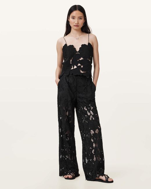 AllSaints White Organic Cotton Charli Embroidered Straight Fit Trousers, /Us 8