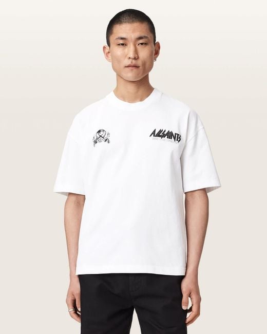 AllSaints White Chromium Short Sleeve Graphic T-Shirt for men