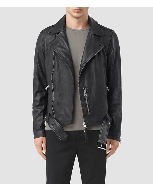 AllSaints Gray Kahawa Leather Biker Jacket for men