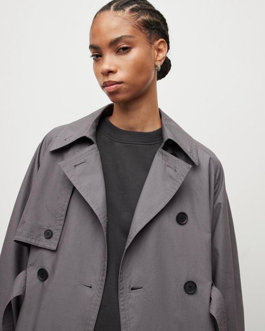 AllSaints Gray Elltee Double Breasted Trench Coat